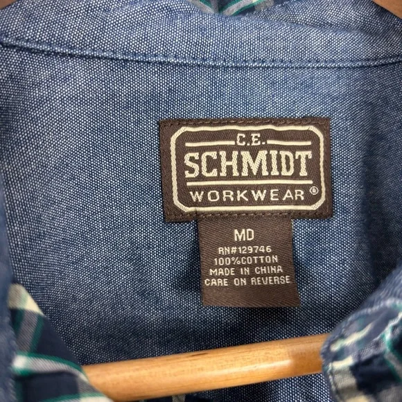 Schmidt Long Sleeve Button Up Mens M Check Plaid Collared Classic Durable Cotton - Picture 3 of 4